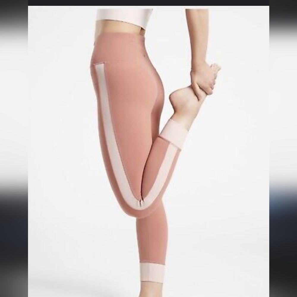 Athleta Pink Leggings Elation Rib Trim  7/8 Size Small